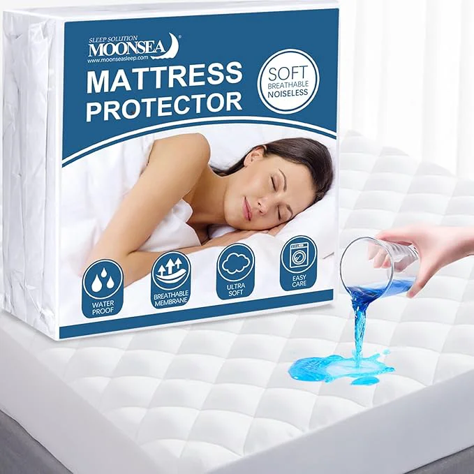 Durable Moonsea Full Mattress Protector Waterproof Mattress Cover – White Fitted Sheet Style Absorbent Deep Pocket Machine Washable Carefully Designed