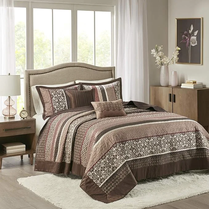 Efficient Madison Park Princeton Reversible Quilted Bedspread Set Solid Reverse Summer Breathable Lightweight All Season Bedding Layer Matching Shams Bedspread Queen 102 quot x118 quot Red 5 Piece Safe