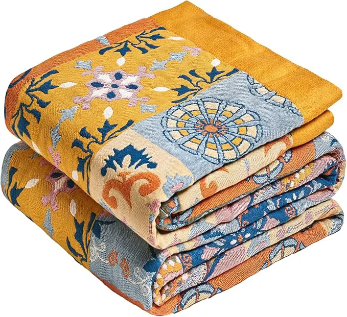 Soft MSGKV Boho Throw Blanket for Bed 60 quot x80 quot Cotton Couch Blanket Spring Breathable Lightweight Twin Size Blankets Home Decor Muslin All Seasons Clean