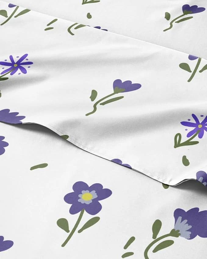 Superior Floral Sheets – Purple Floral Bed Sheet Set – 1 Flat 1 Fitted amp 2 Pillowcases w Deep Pockets – Comfy Wrinkle amp Fade – Boho Botanical Bedding – Ultra-Soft Breathable amp Cooling – Queen Size Set Durable
