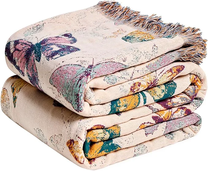 Powerful MSGKV Boho Throw Blanket for Bed Cotton Butterfly Twin Size Couch Blanket 60 quot x80 quot Muslin Spring Breathable All Seasons Lightweight Farmhouse Blankets Advanced