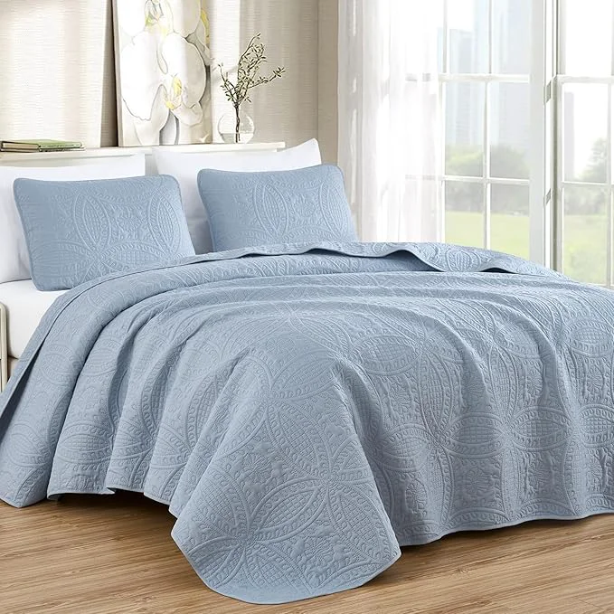 Certified Chezmoi Collection Austin King Oversized Bedspread Set 3-Piece Pinsonic Quilted Lightweight Microfiber Bedspread Coverlet Cool Gray Oversized Lightweight Fade Resistant Versatile