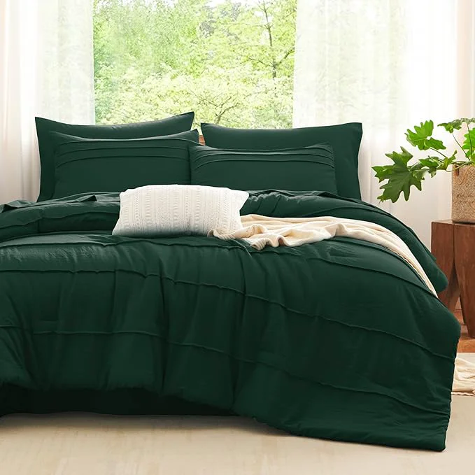 Clean CozyLux King Size Comforter Set Emerald Green 7 Pieces Soft Pinch Pleat Bed in a Bag King Comforter Set with Sheets Bed Set with Down Comforter Sheets Pillowcases amp Shams Comfortable