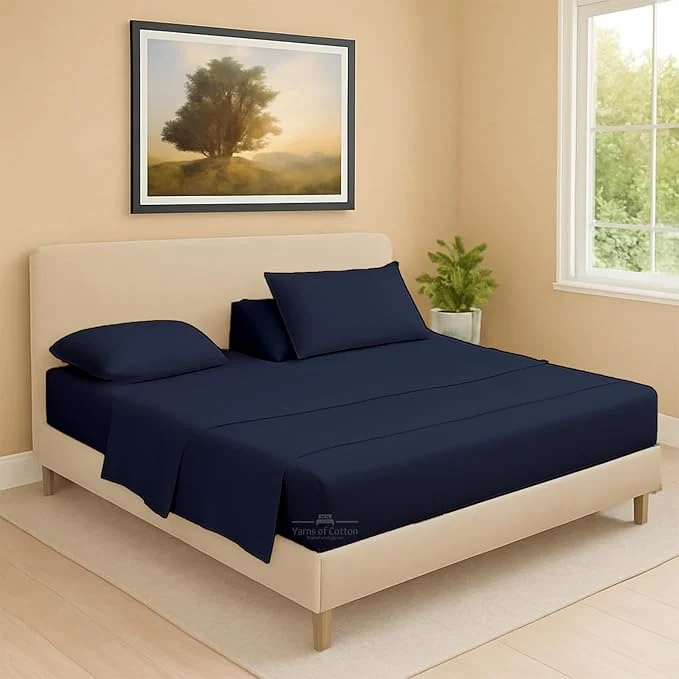 User-Friendly Split Head Flex 1 Qty Fitted Sheet for Adjustable Bed Cal King 36 quot Split Down from The Top Egyptian Cotton 600 Thread Count 18 quot Deep Pocket Super Soft Wrinkle Navy Modern