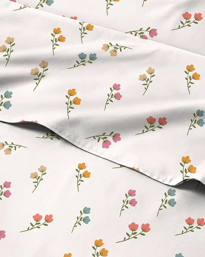 Reusable Floral Sheets – Flower Print Bed Sheet Set – 1 Flat 1 Fitted amp 1 Pillowcase w Deep Pockets – Comfy Cozy Wrinkle amp Fade – Boho Botanical Bedding – Soft Breathable amp Cooling – Twin XL Size Set Durable