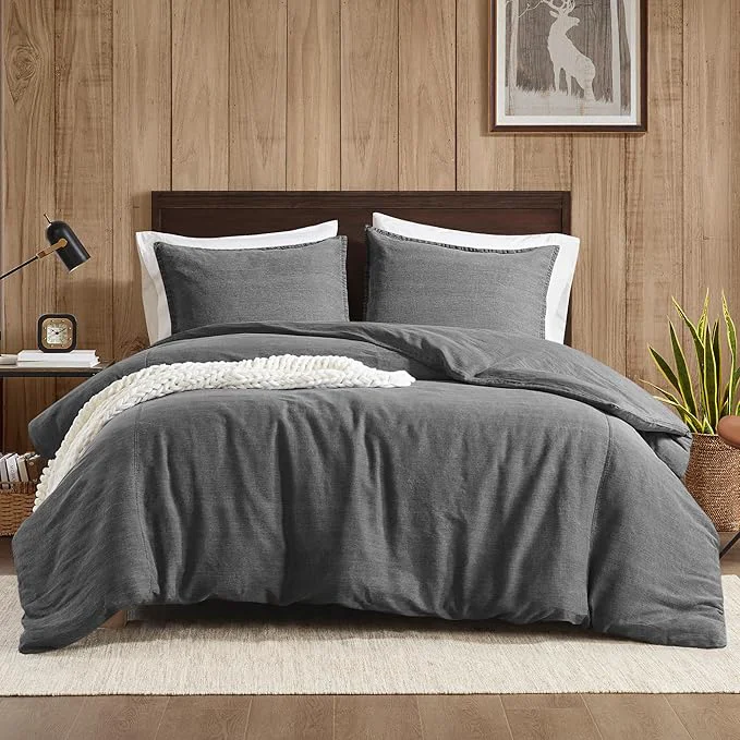 Enhanced Woolrich King Duvet Cover Set Cotton Stone Washed Oversized Duvet Cover for King Size Bed All Season Soft King Size Bedding Cover McKenzie King Cal King Grey 3 Piece Contemporary