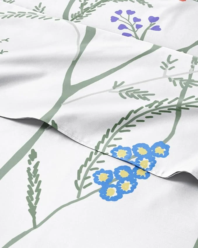 Green Floral Sheets – Boho Full Bed Sheet Set – 1 Flat 1 Fitted amp 2 Pillowcases w Deep Pockets – Comfy Wrinkle amp Fade – Boho Botanical Bedding – Ultra-Soft Breathable and Cooling – Full Size Set Top-Quality