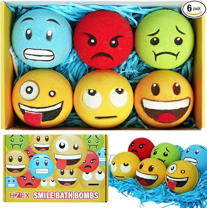 Outstanding HZEX Large Emotion Face Bath Bombs Set of 6 – Fun Emoji-Inspired Spa Fizzies – Casual