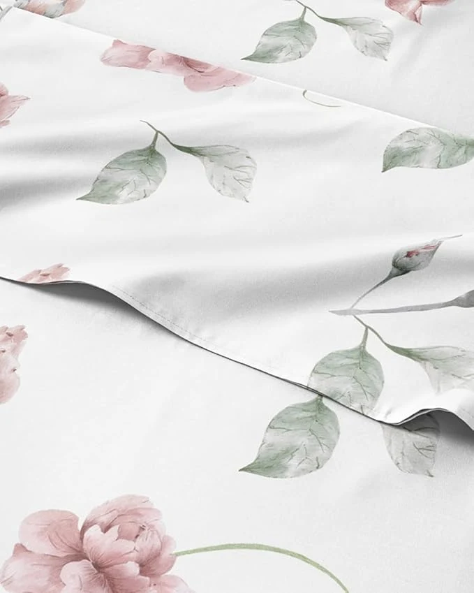 Responsible Floral Sheets – Floral Rose Bed Sheet Set – 1 Flat 1 Fitted amp 2 Pillowcases w Deep Pockets – Comfy Wrinkle amp Fade – Boho Botanical Bedding – Ultra-Soft Breathable amp Cooling – Full Size Set Premium Material