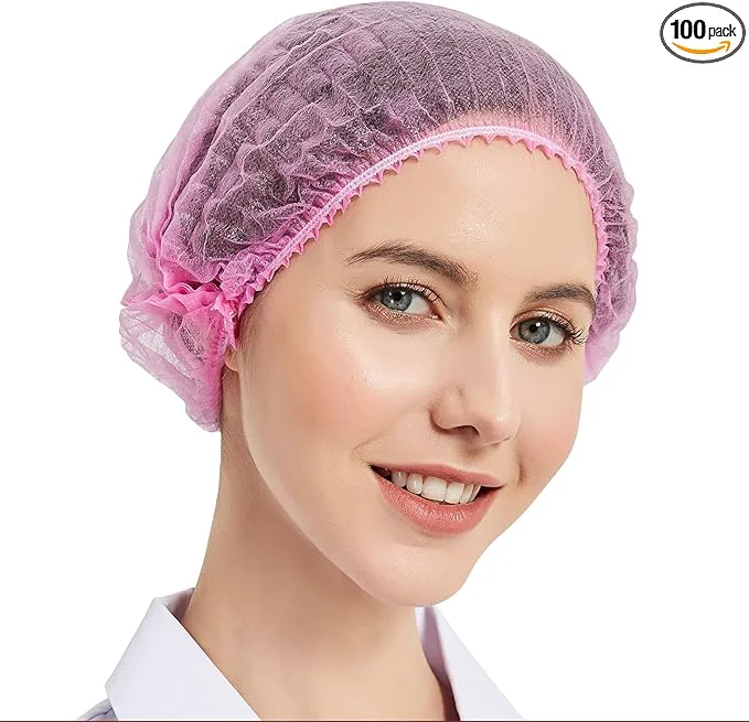 Fine ProtectX 100-Pack Pink Disposable Hair Nets Elastic Head Cover Bouffant Caps Artisan