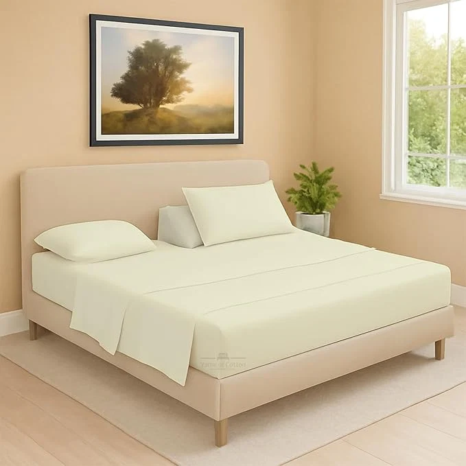 Professional Split Head Flex 1 Qty Fitted Sheet for Adjustable Bed King 36 quot Split Down from The Top Egyptian Cotton 600 Thread Count 18 quot Deep Pocket Super Soft Wrinkle Ivory Natural