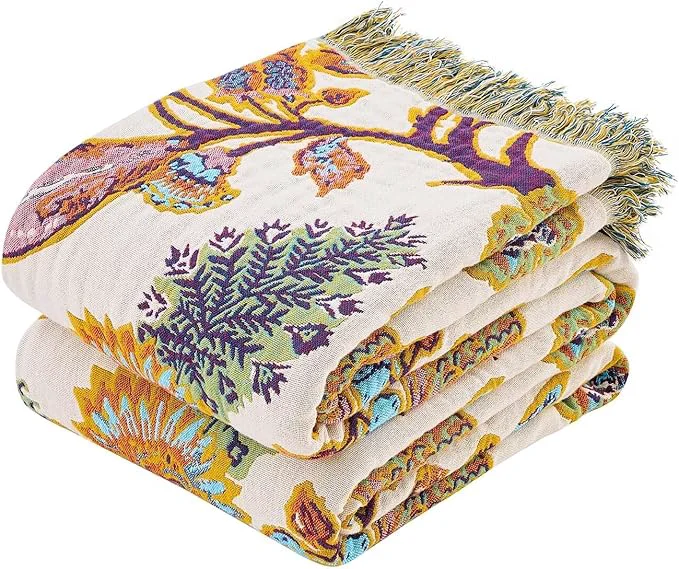 Elegant Boho Throw Blanket for Bed Cotton Soft Rustic Quilt Fall Blanket 60 quot x80 quot Floral Printed Farmhouse Decor Bed Blankets All Season Rustic Reversible Bohemian Throw Quilt Responsible