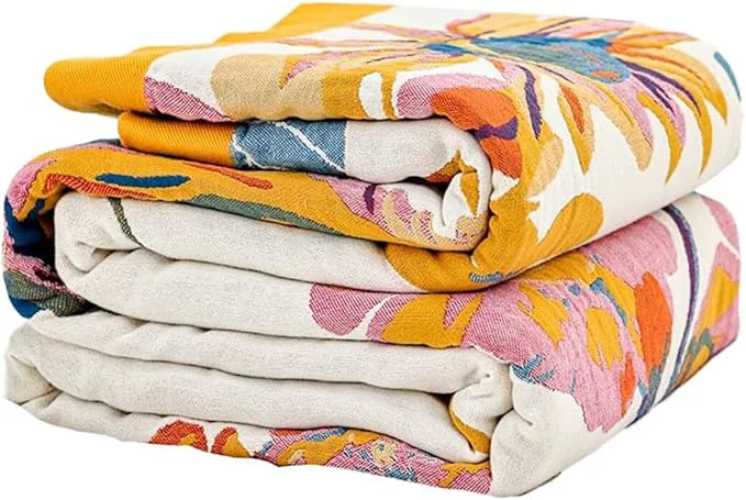 Fine Crafted Boho Throw Blanket Cotton Ultra Soft Luxury Throw Rustic Quilt 50 quot x60 quot Floral Bird Butterfly Farmhouse Decor Bed Blankets All Season Rustic Reversible Bohemian Throw for Bed – Yellow Exceptional