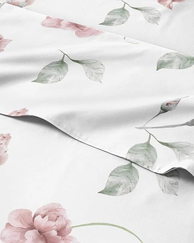 Unique Floral Sheets – Floral Rose Bed Sheet Set – 1 Flat 1 Fitted amp 1 Pillowcase w Deep Pockets – Comfy Wrinkle amp Fade – Boho Botanical Bedding – Ultra-Soft Breathable and Cooling – Twin Size Set Natural