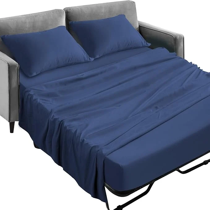 High-Performance SPRINGSPIRIT Sleeper Sofa Queen Sheets Set 4 Piece Bed Sheets Set Up to 8 quot Deep Pockets Extra Soft and Breathable Bedding Sheets Navy Elegant