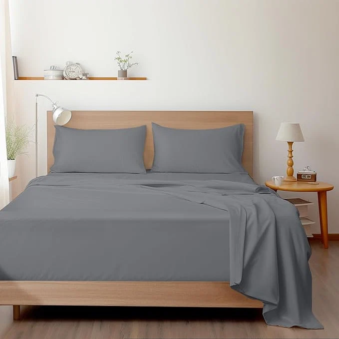 Comfortable SPRINGSPIRIT Twin Sheets Set 4 Piece Bed Sheets Set Deep Pockets Super Soft Breathable Grey