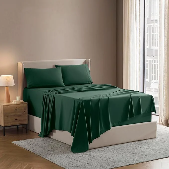 Relaxed Nestl Full XL Sheet Set – Luxury 1800 Ultra-Soft Microfiber Full Extra Long Bed Sheets – Double Brushed – Deep Pockets – Easy Fit – 4 Piece Set – Bedding Sheets amp Pillowcases Full XL Dark Green Excellent