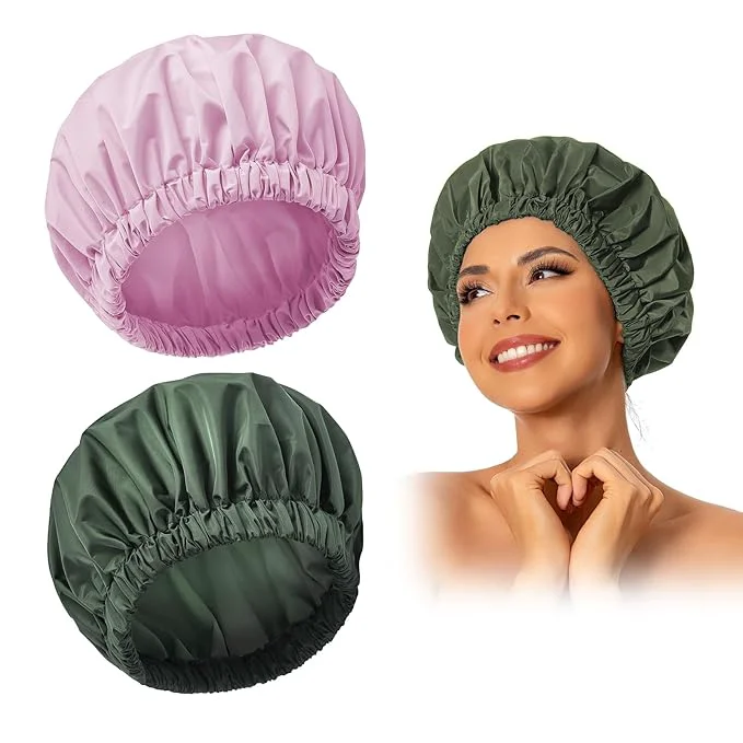 Fine Crafted Reusable Shower Cap for Women Large Waterproof Shower Bonnet Clean
