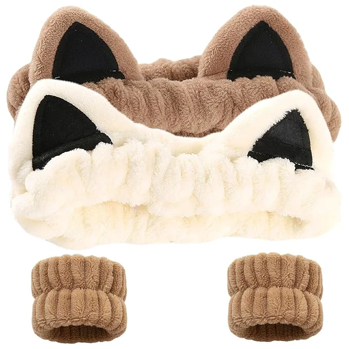 Modern Cat Ears Headband Cute Spa Headband and Wristband Set Washing Face Skincare Fine Crafted