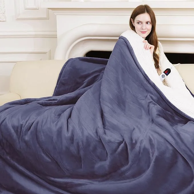 Sustainable Electric Blanket Full 72 quot x84 quot – Fluffy Ultra Soft Flannel Heated Blanket Full Size with 6 Heating Levels amp 10 Hours Adjustable Timer Fast Heating amp Heated Lap Blanket for Office Purple Sophisticated