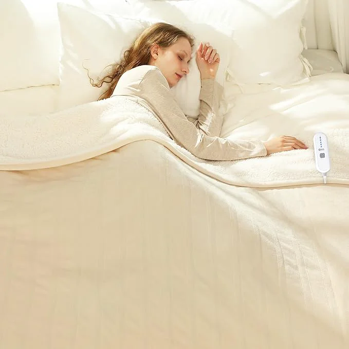 Environmentally Friendly Electric Heated Blanket Twin 62 quot x 84 quot – Soft Cozy Flannel Sherpa Heated Blanket with 5 Heating Levels amp 10 Hours Auto Off Electric Blanket as a Gift for Grandma ETL White Exceptional