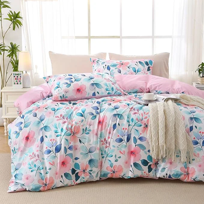 Refined MUXHOMO Duvet Cover Queen Size Reversible Floral Vintage Duvet Cover Set with Zipper Closure 3 Pieces Botanical Patterns Soft Microfiber Bedding Set 90 quot x90 quot 2 Pillow Cases Pink Blue Branch Luxury