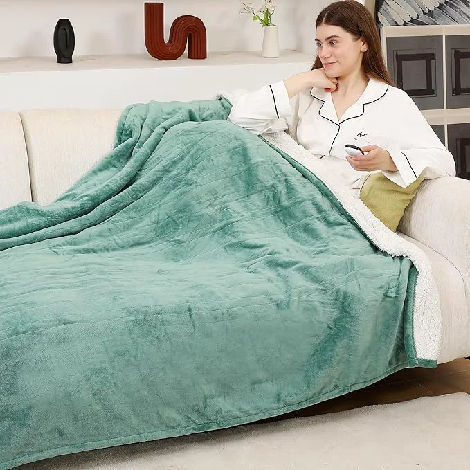 Powerful ESTINGO Full Electric Blanket Heated Electric Blanket with Flannel and Sherpa Washable Plush Heated Blanket with 6 Heating Levels amp 1-10 Hours Auto Off 72 quot x 84 quot Forest Green Exceptional