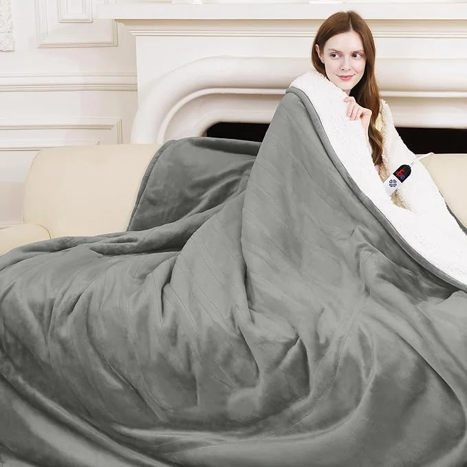 Top-Quality Electric Heated Blanket Full Size 72 quot x 84 quot – Fluffy Ultra Soft Flannel Electric Lap Blanket with 6 Heating Levels amp 10 Hours Adjustable Timer Fast Heating and Washable for Office Grey Convenient