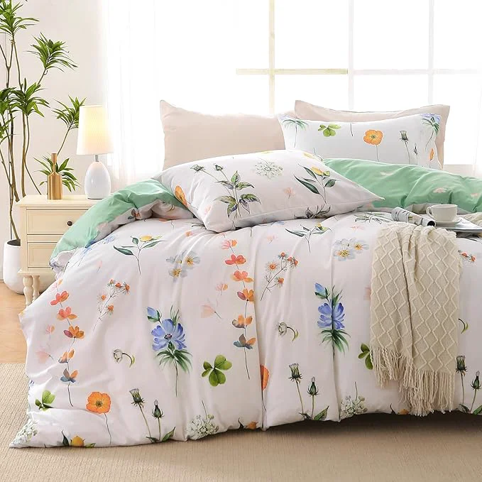 Fashionable MUXHOMO Duvet Cover Queen Size Reversible Floral Multicolor Duvet Cover Set with Zipper Closure 3 Pieces Botanical Patterns Soft Microfiber Bedding Set with 4 Ties 90 quot x90 quot 2 Pillow Cases Advanced