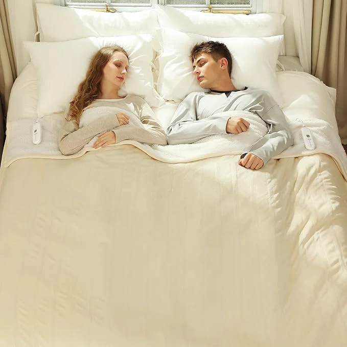 High-Grade Queen Electric Blanket 84 quot x 90 quot – Flannel Sherpa Warm Heated Blanket Queen Size with Dual Control 5 Heating Levels amp 10 Hours Auto Off Heating Blanket with Overheat Protection White Professional