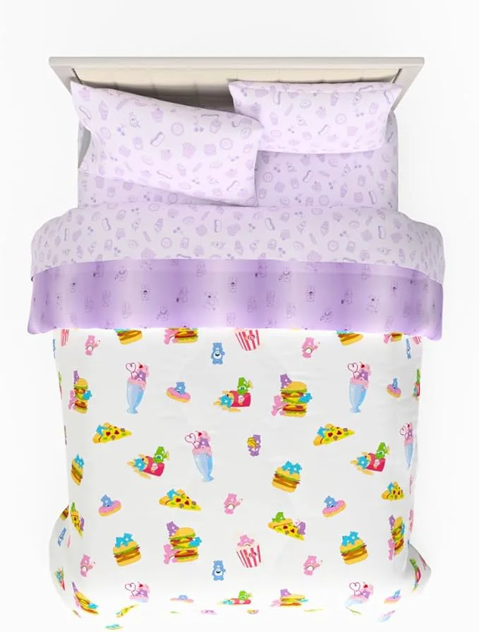 Long-Lasting Care Bears Food Snacks 7 Piece Super Soft Cozy Reversible Comforter and Sheet Set with Sham Full ly Licensed Product By Franco Collectibles Authentic