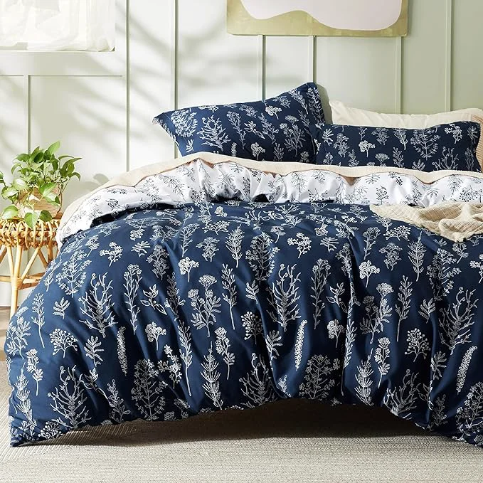 Specialty Bedsure Duvet Cover King Size – Reversible Navy Blue King Duvet Cover Set with Zipper Closure 3 Pieces Floral Patterned Bedding Set with 8 Corner Ties and 2 Pillow Shams High-Quality