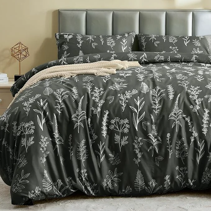 Stylish MUXHOMO Duvet Cover King Size Reversible Floral Dark Grey Duvet Cover Set with Zipper Closure 3 Pieces Botanical Patterns Soft Microfiber Bedding Set 90 quot x104 quot 2 Pillow Cases 20 quot ×36 quot Proven