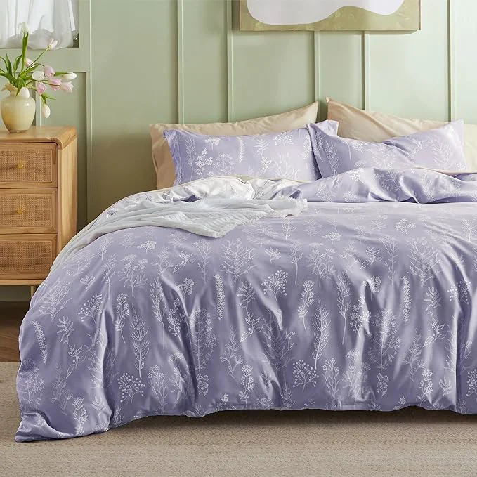 High-Performance Bedsure Twin Twin XL Duvet Cover – Reversible Purple Duvet Cover Set with Zipper Closure 2 Pieces Cute Floral Patterned Bedding Set with 8 Corner Ties and 1 Pillow Sham Crafted