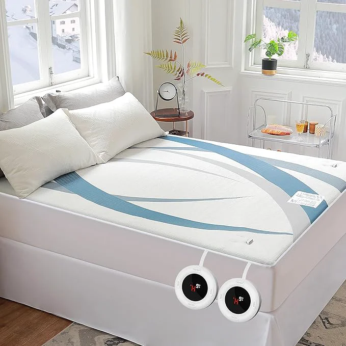 Natural Gotcozy Heated Mattress Pad Queen Size Dual Control – Electric Mattress pad fit up to 15 with 10 Heat Seatings amp 10 Hour Auto Off ETL Machine Washable Blue Exclusive