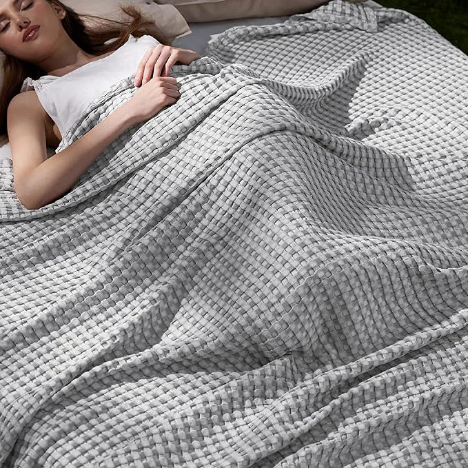 Original Bedsure Cooling Cotton Waffle Full Size Blanket – Lightweight Breathable Blanket of Rayon Derived from Bamboo for Hot Sleepers Luxury Throws for Bed Couch and Sofa Grey 80×90 Inches High-Quality