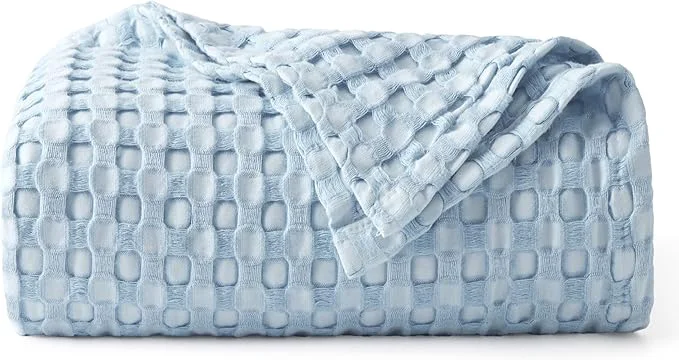 Top-Quality Bedsure Cooling Cotton Waffle Twin XL Blanket – Lightweight Breathable Blanket of Rayon Derived from Bamboo for Hot Sleepers Luxury Throws for Bed Couch and Sofa Light Blue 66×90 Inches Expertly Made
