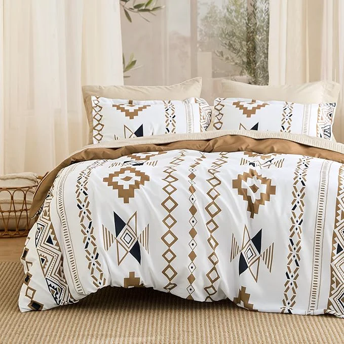 Environmentally Friendly Bedsure Duvet Cover King Size – Modern Boho Geometry Floral Duvet Cover Set with Zipper Closure 3 Pieces Hazel Bedding Set with 8 Corner Ties and 2 Pillowcases 20 quot x36 quot Eco-Friendly