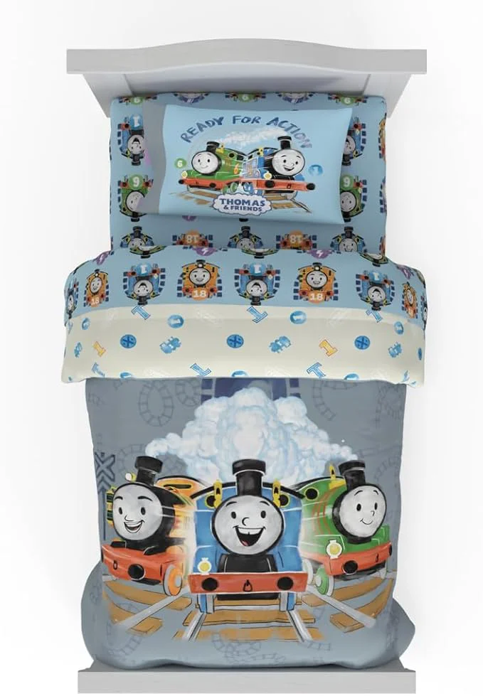 Thomas amp Friends 4 Piece Toddler Bed Set – Super Soft amp Cozy Reversible Microfiber Comforter and Sheets ly Licensed Product by Franco Classic
