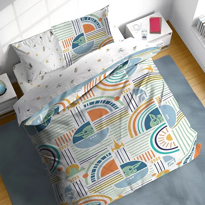 Original Design Sunny Side Up Kids Comforter Set Includes Sheets and Pillow Covers – Soft and Cozy Bed Set for Stylish Room Decor Multicolor – The Mandalorian 7 Piece Full Size Bedding Long-Lasting