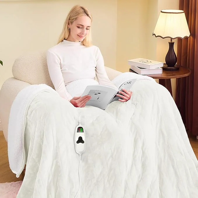 Top-Quality greenoak Heated Blanket Electric Twin 62 quot X84 quot Heating Blankets with 10 Levels 8 Hours Auto-Off Soft Flannel Sherpa Fluffy House Warming Gifts for Grandma Seniors Mom Pure White Enhanced