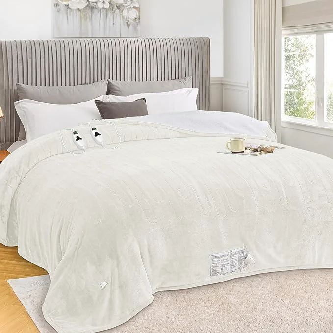 Environmentally Friendly greenoak Heated Blanket Electric Queen Size 84 quot X90 quot Dual Control Heating Blankets with 10 Levels 8 Hours Auto-Off Soft Flannel Fluffy House Warming Gifts for Grandma Seniors Mom Pure White Sophisticated