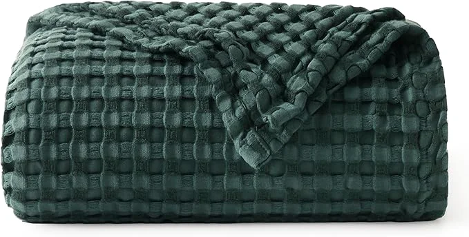 Proven Bedsure Cooling Cotton Waffle Twin XL Blanket – Lightweight Breathable Blanket of Rayon Derived from Bamboo for Hot Sleepers Luxury Throws for Bed Couch and Sofa Dark Green 66×90 Inches Enhanced