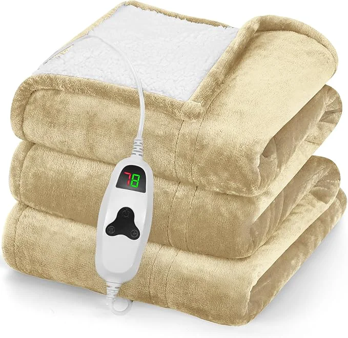 Durable greenoak Heated Blanket Electric Throw 50 quot X60 quot Heating Blanket with 10 Heat Levels 8 Hours Auto-Off Fleece Soft Blanket Birthday Gifts for Grandma Seniors Beige Premium Material