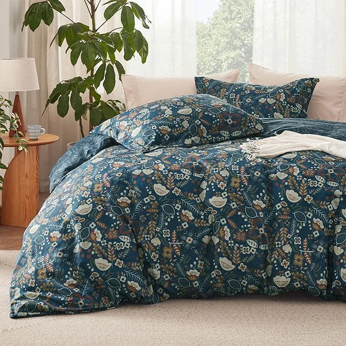 Consistent Bedsure Duvet Cover King Size – Reversible Floral Duvet Cover Set with Zipper Closure 3 Pieces Navy Blue Bedding Set with 8 Corner Ties and 2 Pillow Shams 20 quot x36 quot Exceptional