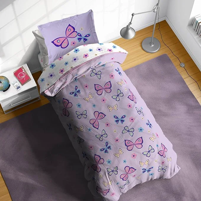 Expertly Made Sunny Side Up Butterfly Twin Comforter Set – 5 Piece Kids Bedding Includes Comforter Sheets amp Pillow Cover – Super Soft Purple Floral Microfiber Bed Set Classic