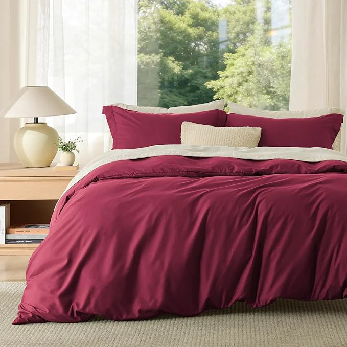High-Performance Bedsure Duvet Cover Queen Size – Soft Double Brushed Bedding Set for Kids amp Adults Zipper Closure 3 Pieces Includes 1 Duvet Cover 90 quot x90 quot amp 2 Pillow Shams NO Comforter Burgundy Red Secure