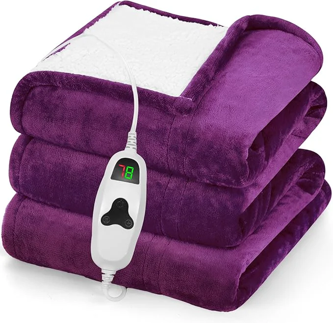 Exclusive greenoak Heated Blanket Electric Throw 50 quot X60 quot Heating Blanket with 10 Heat Levels 8 Hours Auto-Off Fleece Soft Blanket Christmas Birthday Gifts for Teen Girls Mom Taro Purple Elite
