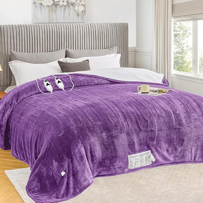 Durable greenoak Heated Blanket Electric King Size 100 quot X90 quot Dual Control Heating Blankets with 10 Levels 8 Hours Auto-Off Soft Sherpa Fluffy House Warming Gifts for Grandma Seniors Momt Wisteria High-Performance