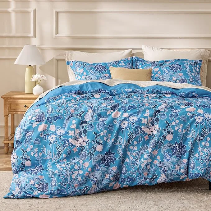 Prestigious Bedsure Duvet Cover Queen Size – Reversible Blue Flowers Duvet Cover Set with Zipper Closure 3 Pieces Bluejay Bedding Set with 8 Corner Ties and 2 Pillow Shams 20 quot x26 quot Long-Lasting